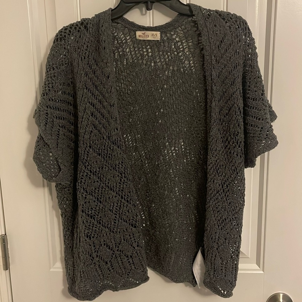 Hollister Crocheted‎ Knit Swing Open Cardigan Sweater S/S  gray Women's XS/S